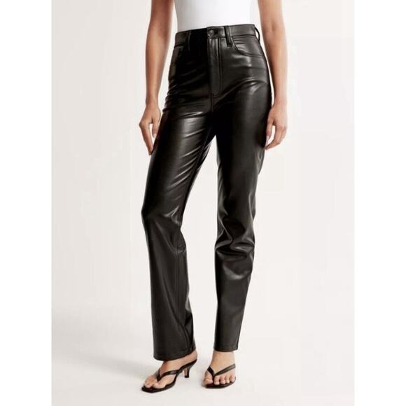 Abercrombie & Fitch Vegan Leather 90s Straight Ultra High Rise Pant Curve Love 6 - Picture 1 of 9